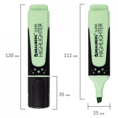 Текстовыделитель BRAUBERG SUPER PASTEL, МЯТА, прорезиненный корпус, линия 1-5 мм, 151748