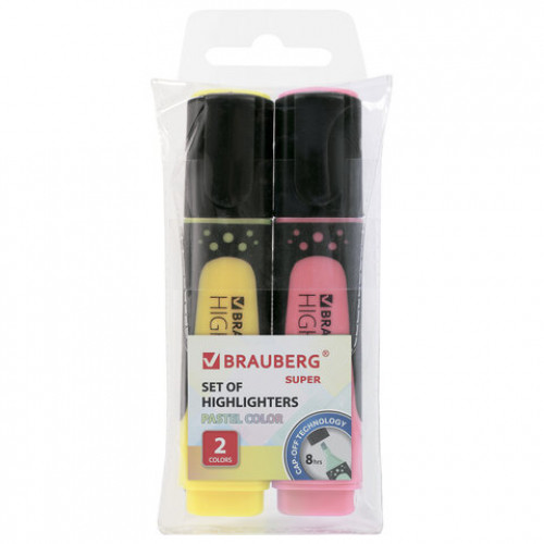 Набор текстовыделителей BRAUBERG 2 шт., ВАНИЛЬ/ПАСТЕЛЬНЫЙ РОЗОВЫЙ, SUPER PASTEL, линия 1-5 мм, 151754