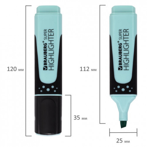 Текстовыделитель BRAUBERG SUPER PASTEL, БИРЮЗОВЫЙ, прорезиненный корпус, линия 1-5 мм, 151752