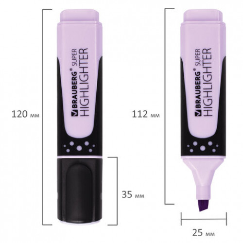 Текстовыделитель BRAUBERG SUPER PASTEL, ЛАВАНДОВЫЙ, прорезиненный корпус, линия 1-5 мм, 151751