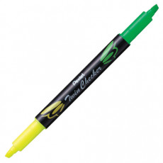 Текстовыделитель двусторонний PENTEL (Япония), ЖЕЛТЫЙ/САЛАТОВЫЙ, Twin Checker, линия 3,5 мм, SLW8-GK
