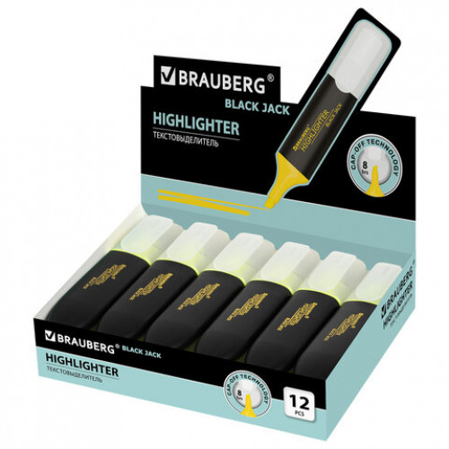 Текстовыделитель BRAUBERG BLACK JACK, ЖЕЛТЫЙ, линия 1-5 мм, 151894