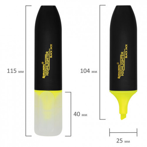 Текстовыделитель BRAUBERG BLACK JACK, ЖЕЛТЫЙ, линия 1-5 мм, 151894