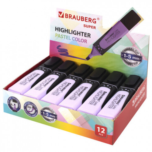 Текстовыделитель BRAUBERG SUPER PASTEL, ЛАВАНДОВЫЙ, прорезиненный корпус, линия 1-5 мм, 151751