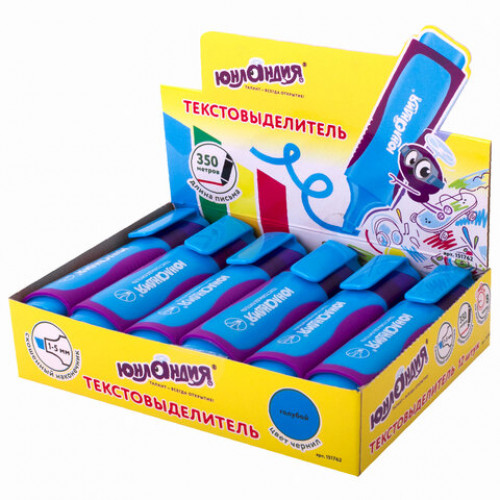 Текстовыделитель ЮНЛАНДИЯ ELASTIC, ГОЛУБОЙ, прорезиненный корпус, линия 1-5 мм, 151762