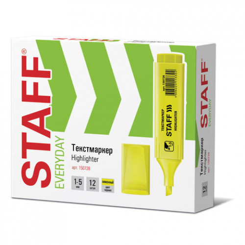 Текстовыделитель STAFF EVERYDAY, ЖЕЛТЫЙ, линия 1-5 мм, 150728