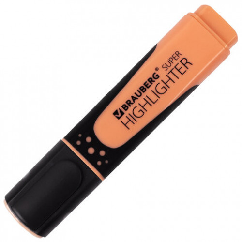 Текстовыделитель BRAUBERG SUPER PASTEL, ПЕРСИКОВЫЙ, прорезиненный корпус, линия 1-5 мм, 151750