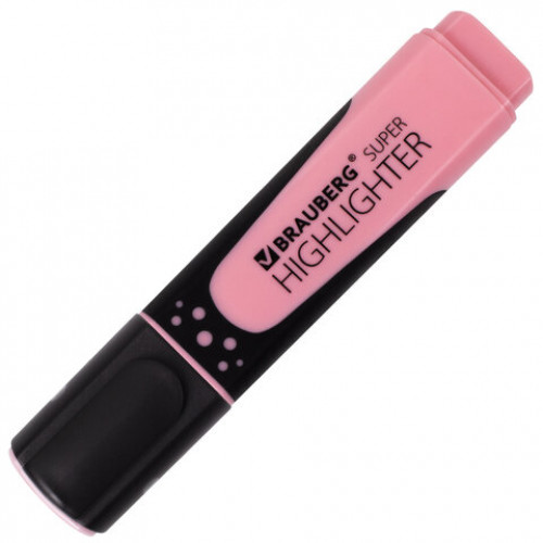 Текстовыделитель BRAUBERG SUPER PASTEL, ПАСТЕЛЬНЫЙ РОЗОВЫЙ, прорезиненный корпус, линия 1-5 мм, 151753