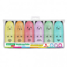 Набор текстовыделителей мини 6 ЦВЕТОВ BRAUBERG KIDS CUTE CATS PASTEL, линия 1-5 мм, 152436