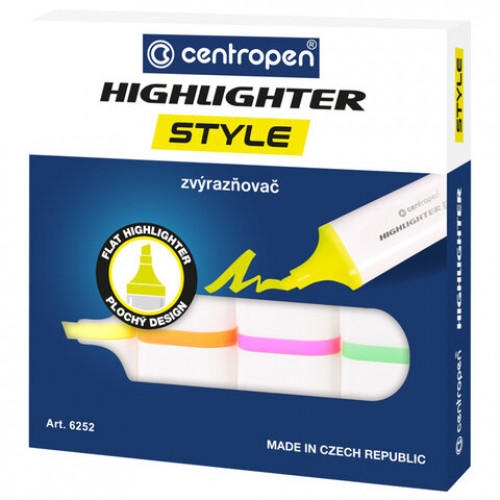 Текстовыделители CENTROPEN Style НАБОР 4 ЦВЕТА, линия 1-4,6 мм, 6252/4, 4 6252 0403