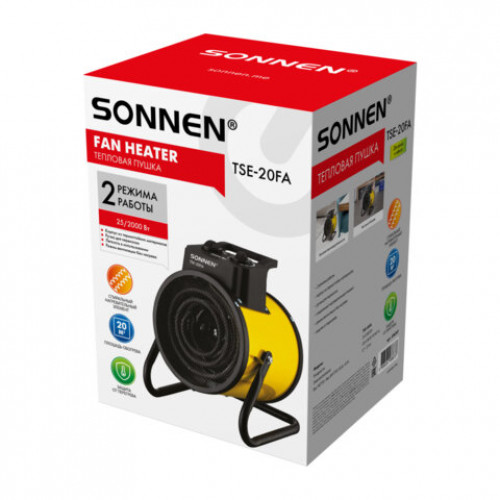 Тепловая пушка SONNEN TSE-20FA, 2000 Вт, ТЭН/спиральный нагревательный элемент, 2 режима, 456207
