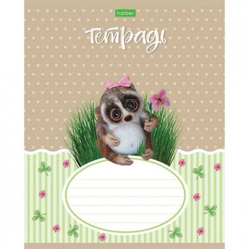 Тетрадь 12 л. HATBER-ECO, клетка, обложка плотная мелованная бумага, Пушистые зверушки, 12Т5C1