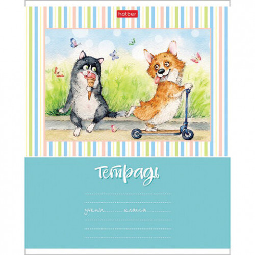 Тетрадь 18 л. HATBER клетка, обложка картон, Из жизни корги (5 видов в спайке),18Т5В1