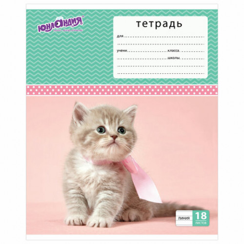 Тетрадь 18 л. ЮНЛАНДИЯ линия, обложка картон, КОТИКИ, 403583