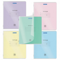 Тетрадь обложка пластик (прозрачный) 24 л., линия, BRAUBERG Smart Cover, АССОРТИ (в спайке), 405037