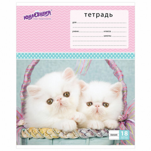 Тетрадь 18 л. ЮНЛАНДИЯ линия, обложка картон, КОТИКИ, 403583