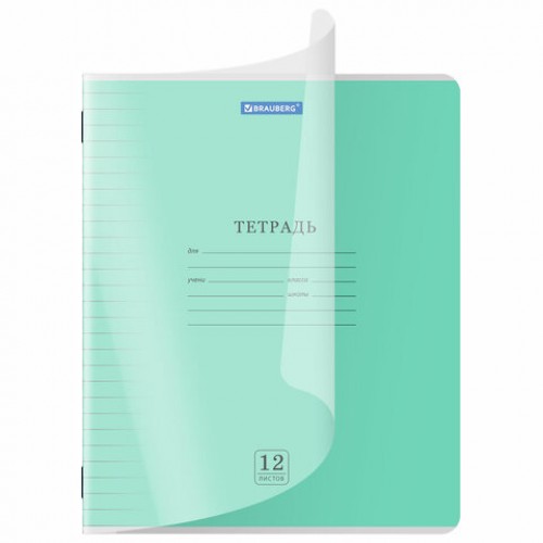 Тетрадь обложка пластик (прозрачный) 12л. линия, BRAUBERG Smart Cover, АССОРТИ (в спайке), 405023