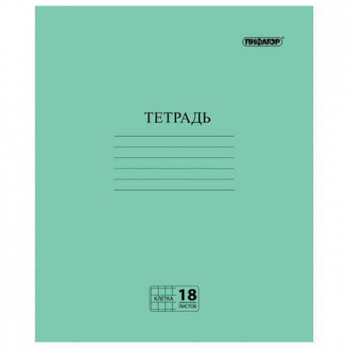 Тетрадь ЗЕЛЁНАЯ обложка 18 л., клетка с полями, офсет №2 ЭКОНОМ, ПИФАГОР, 104986