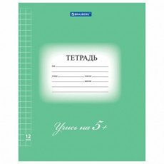 Тетрадь 12 л. BRAUBERG ЭКО 5-КА, крупная клетка, обложка плотная мелованная бумага, ЗЕЛЕНАЯ, 104761