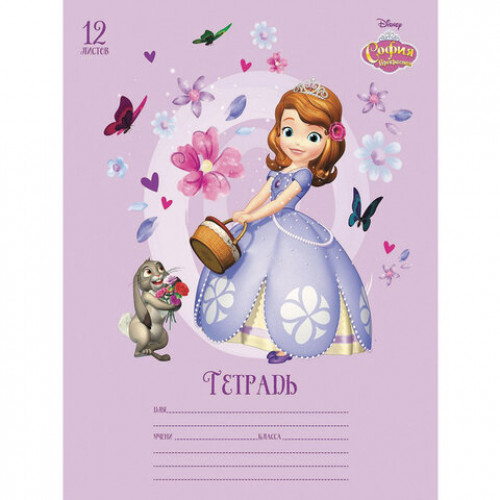 Тетрадь 12 л., HATBER, клетка, обложка картон, София Прекрасная (5 видов в спайке), 12Т5блВ1