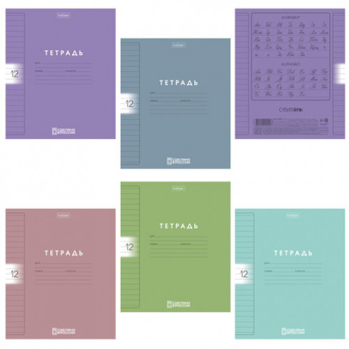 Тетрадь обложка пластик, 12л. линия, HATBER, Color Set (микс в спайке), 092026, 12Т5В2пл