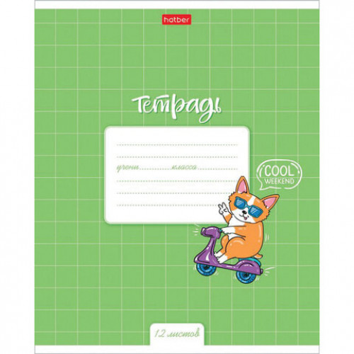 Тетрадь 12 л. HATBER клетка, обложка картон, Забавный корги (5 видов в спайке), 12Т5В1