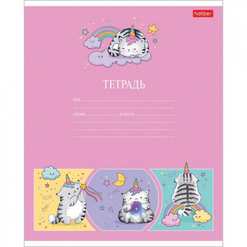 Тетрадь 12 л. HATBER клетка, обложка картон, Приключения кота Пирожка (5 видов в спайке), 12Т5В1