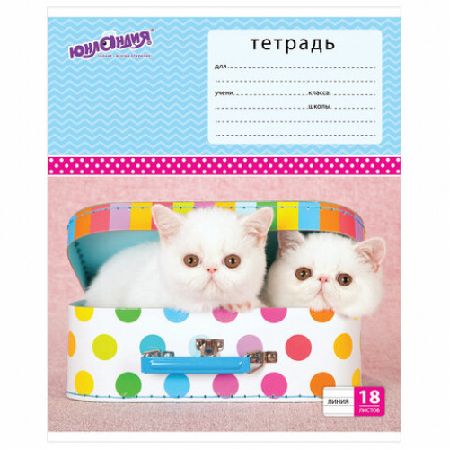 Тетрадь 18 л. ЮНЛАНДИЯ линия, обложка картон, КОТИКИ, 403583