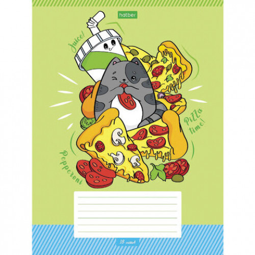 Тетрадь 18 л., HATBER ECO, клетка, обложка картон, Фастфуд пати (5 видов), 18Т5C1