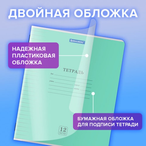 Тетрадь обложка пластик (прозрачный) 12л. линия, BRAUBERG Smart Cover, АССОРТИ (в спайке), 405023