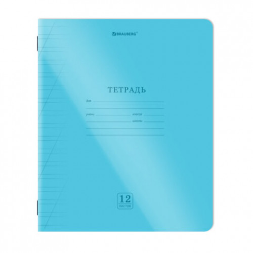 Тетрадь пластиковая обложка (НЕОН) 12 листов, косая линия, BRAUBERG Smart Cover, АССОРТИ (микс в спайке), 405027