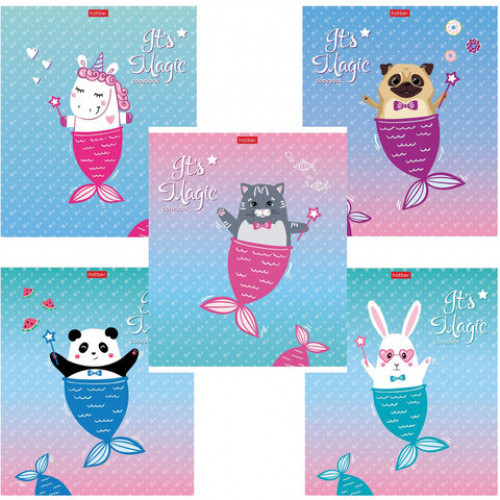 Тетрадь 18 л. HATBER клетка, фольга, Почти русалочка (5 видов в спайке), 18Т5фВ1