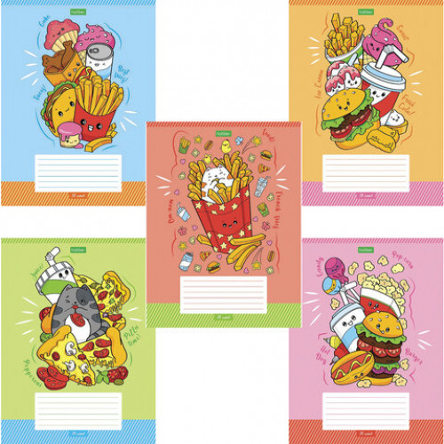 Тетрадь 18 л., HATBER ECO, клетка, обложка картон, Фастфуд пати (5 видов), 18Т5C1