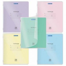 Тетрадь обложка пластик (прозрачный) 18 л., клетка, BRAUBERG Smart Cover, АССОРТИ (в спайке), 405030