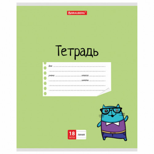 Тетрадь 18 л. BRAUBERG линия, обложка картон, МЯУ, 403581