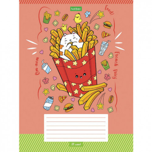 Тетрадь 18 л., HATBER ECO, клетка, обложка картон, Фастфуд пати (5 видов), 18Т5C1