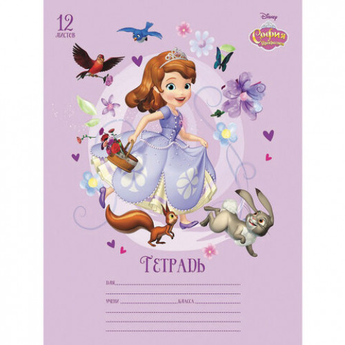 Тетрадь 12 л., HATBER, клетка, обложка картон, София Прекрасная (5 видов в спайке), 12Т5блВ1