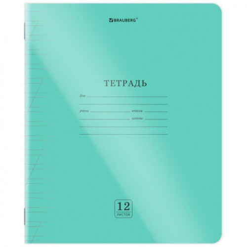 Тетрадь обложка пластик (прозрачный) 12л. косая линия, BRAUBERG Smart Cover, ЗЕЛЕНАЯ, 405021