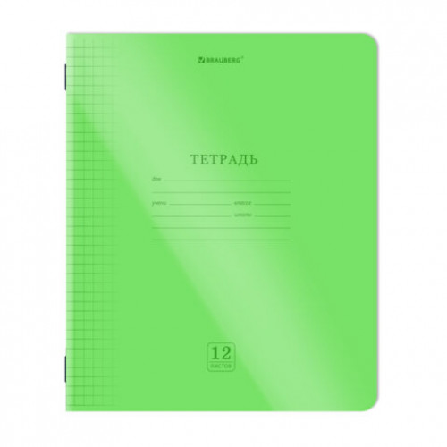 Тетрадь пластиковая обложка (НЕОН) 12 листов, клетка, BRAUBERG Smart Cover, АССОРТИ (микс в спайке), 405025