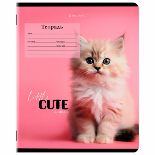Тетрадь 12 л. BRAUBERG, клетка, обложка картон, CUTE ANIMALS, 107266