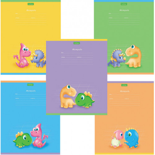 Тетрадь 12 л. HATBER-ECO косая линия, обложка плотная мелованная бумага, Мини_Дино, 12Т5C6