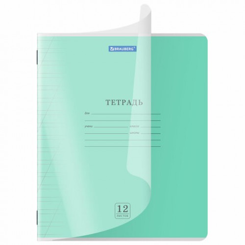 Тетрадь обложка пластик (прозрачный) 12 л., косая линия, BRAUBERG Smart Cover, АССОРТИ (в спайке), 405024