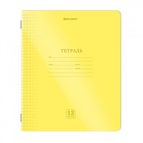 Тетрадь пластиковая обложка (НЕОН) 12 листов, клетка, BRAUBERG Smart Cover, АССОРТИ (микс в спайке), 405025