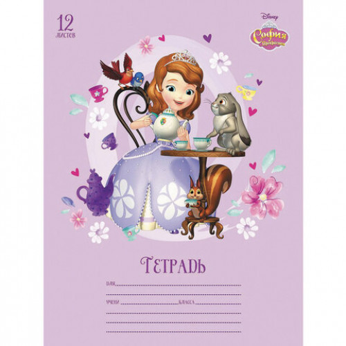 Тетрадь 12 л., HATBER, клетка, обложка картон, София Прекрасная (5 видов в спайке), 12Т5блВ1