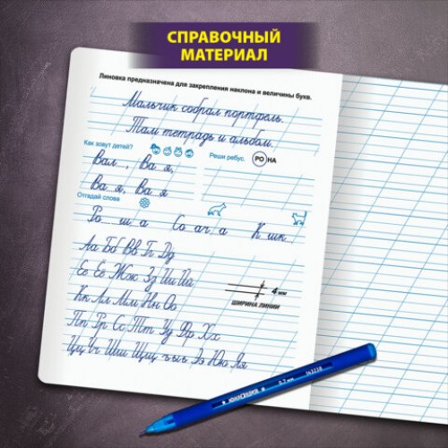 Тетрадь УЧУСЬ ПИСАТЬ №3 12л. косая линия с ДОПОЛНИТЕЛЬНОЙ ГОРИЗОНТАЛЬНОЙ, со справочным материалом, ЮНЛАНДИЯ, 404853