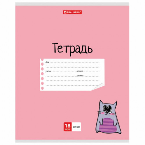 Тетрадь 18 л. BRAUBERG линия, обложка картон, МЯУ, 403581