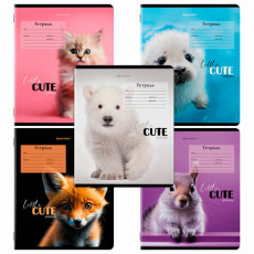 Тетрадь 12 л. BRAUBERG, клетка, обложка картон, CUTE ANIMALS, 107266