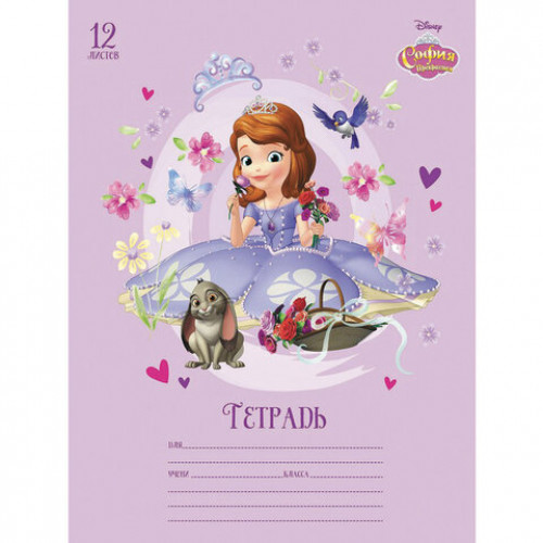 Тетрадь 12 л., HATBER, клетка, обложка картон, София Прекрасная (5 видов в спайке), 12Т5блВ1