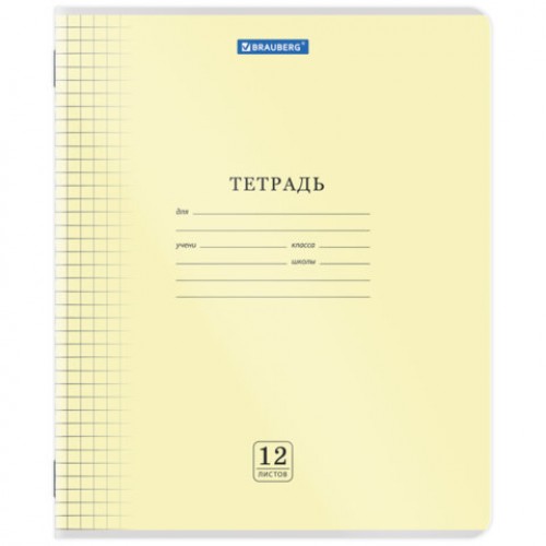 Тетрадь обложка пластик (прозрачный) 12 л., клетка, BRAUBERG Smart Cover, АССОРТИ (в спайке), 405022