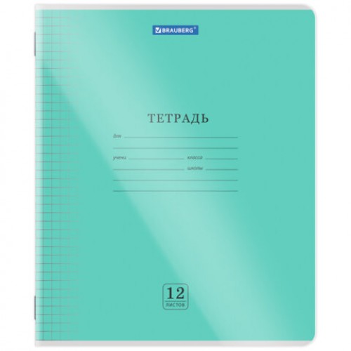 Тетрадь обложка пластик (прозрачный) 12 л., клетка, BRAUBERG Smart Cover, АССОРТИ (в спайке), 405022